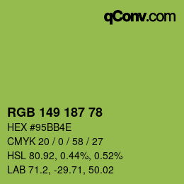 Color code: RGB 149 187 78 | qconv.com
