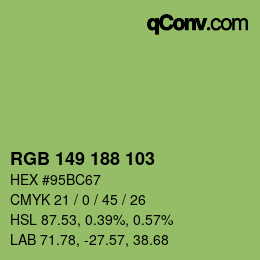 Color code: RGB 149 188 103 | qconv.com