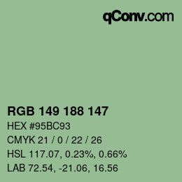 Color code: RGB 149 188 147 | qconv.com