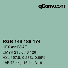 Color code: RGB 149 189 174 | qconv.com