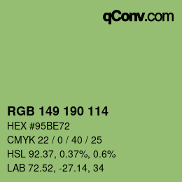 Color code: RGB 149 190 114 | qconv.com