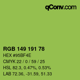 Color code: RGB 149 191 78 | qconv.com