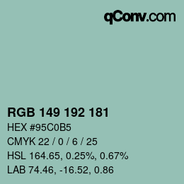 Color code: RGB 149 192 181 | qconv.com