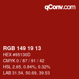 カラーコード: RGB 149 19 13 | qconv.com