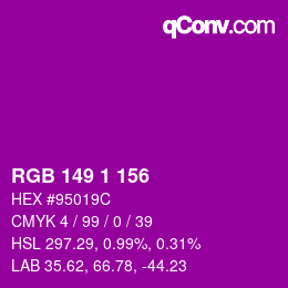 カラーコード: RGB 149 1 156 | qconv.com