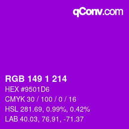 颜色代码: RGB 149 1 214 | qconv.com