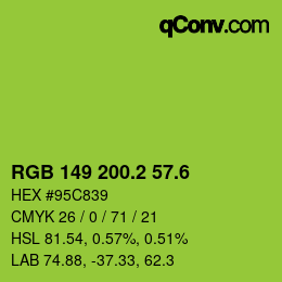 カラーコード: RGB 149 200.2 57.6 | qconv.com