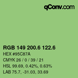 カラーコード: RGB 149 200.6 122.6 | qconv.com