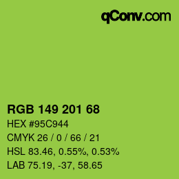 Color code: RGB 149 201 68 | qconv.com
