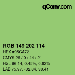 Color code: RGB 149 202 114 | qconv.com