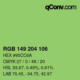 Color code: RGB 149 204 106 | qconv.com