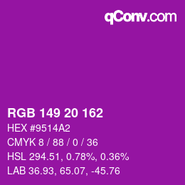 Color code: RGB 149 20 162 | qconv.com