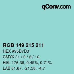 カラーコード: RGB 149 215 211 | qconv.com