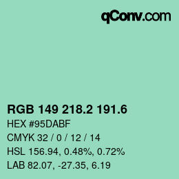 カラーコード: RGB 149 218.2 191.6 | qconv.com