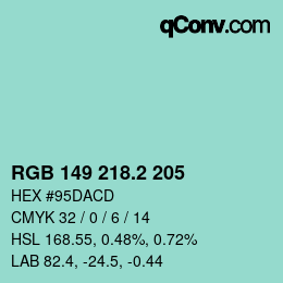 カラーコード: RGB 149 218.2 205 | qconv.com