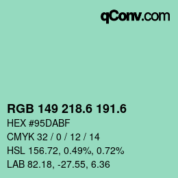 カラーコード: RGB 149 218.6 191.6 | qconv.com
