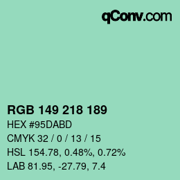 Color code: RGB 149 218 189 | qconv.com