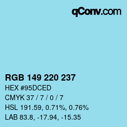 Color code: RGB 149 220 237 | qconv.com