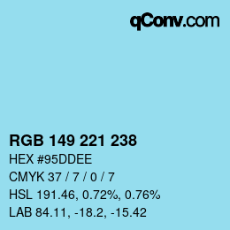Color code: RGB 149 221 238 | qconv.com