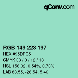 Color code: RGB 149 223 197 | qconv.com