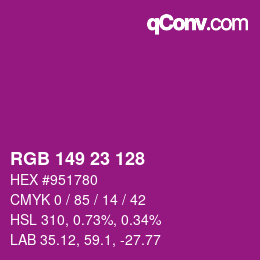 カラーコード: RGB 149 23 128 | qconv.com