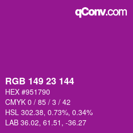 カラーコード: RGB 149 23 144 | qconv.com