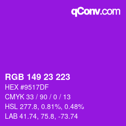 Color code: RGB 149 23 223 | qconv.com