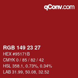カラーコード: RGB 149 23 27 | qconv.com