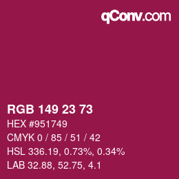 カラーコード: RGB 149 23 73 | qconv.com