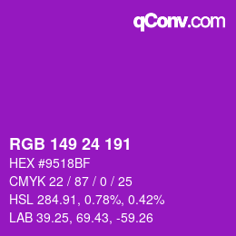 颜色代码: RGB 149 24 191 | qconv.com
