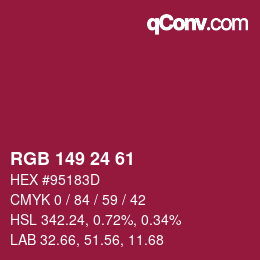 カラーコード: RGB 149 24 61 | qconv.com