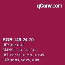 カラーコード: RGB 149 24 70 | qconv.com