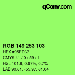 Color code: RGB 149 253 103 | qconv.com