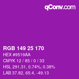Color code: RGB 149 25 170 | qconv.com