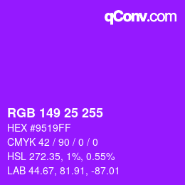 Color code: RGB 149 25 255 | qconv.com