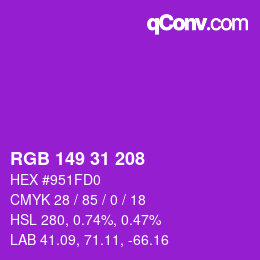 Color code: RGB 149 31 208 | qconv.com