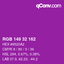 Color code: RGB 149 32 162 | qconv.com