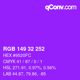 Color code: RGB 149 32 252 | qconv.com