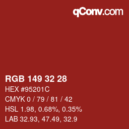 カラーコード: RGB 149 32 28 | qconv.com