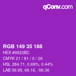 Color code: RGB 149 35 188 | qconv.com