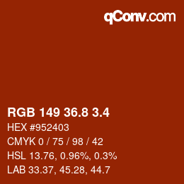 カラーコード: RGB 149 36.8 3.4 | qconv.com