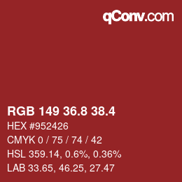 カラーコード: RGB 149 36.8 38.4 | qconv.com