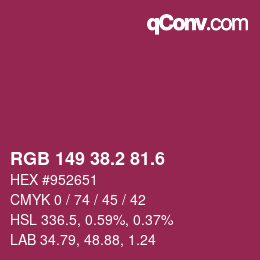 カラーコード: RGB 149 38.2 81.6 | qconv.com