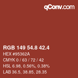 カラーコード: RGB 149 54.8 42.4 | qconv.com