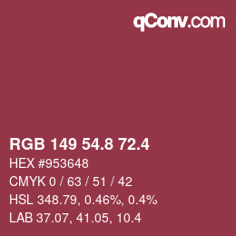 カラーコード: RGB 149 54.8 72.4 | qconv.com