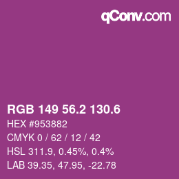 カラーコード: RGB 149 56.2 130.6 | qconv.com