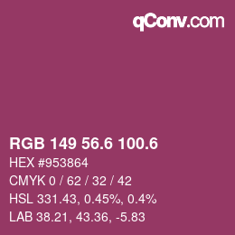 カラーコード: RGB 149 56.6 100.6 | qconv.com