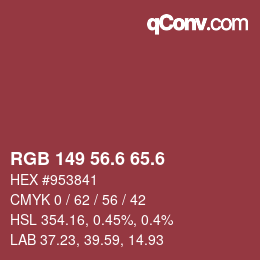 カラーコード: RGB 149 56.6 65.6 | qconv.com