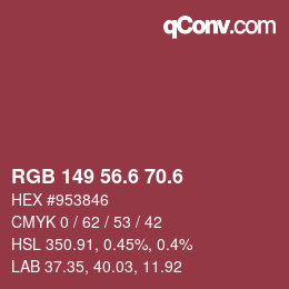カラーコード: RGB 149 56.6 70.6 | qconv.com