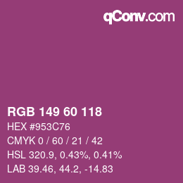 颜色代码: RGB 149 60 118 | qconv.com